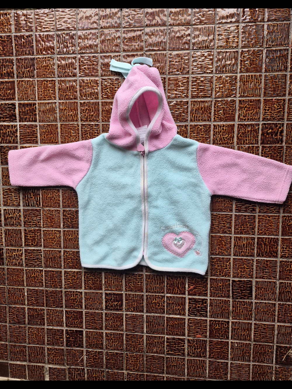 Bon Bebe Pink and Mint Hooded Baby Fleece Jacket